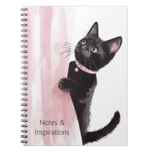 Black Cat Pink Curtain Notebook