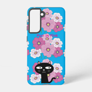 Black Cat Pink Floral Galaxy Case – Turquoise