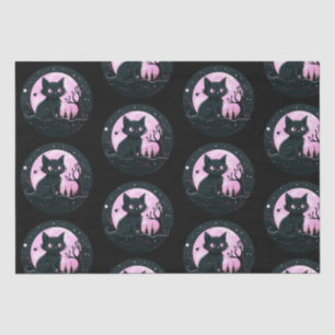 Black Cat Pink Full Moon Celestial Black Halloween Tissue Paper