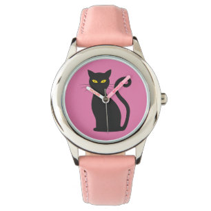 BLACK CAT PINK GIRLS WRIST WATCH