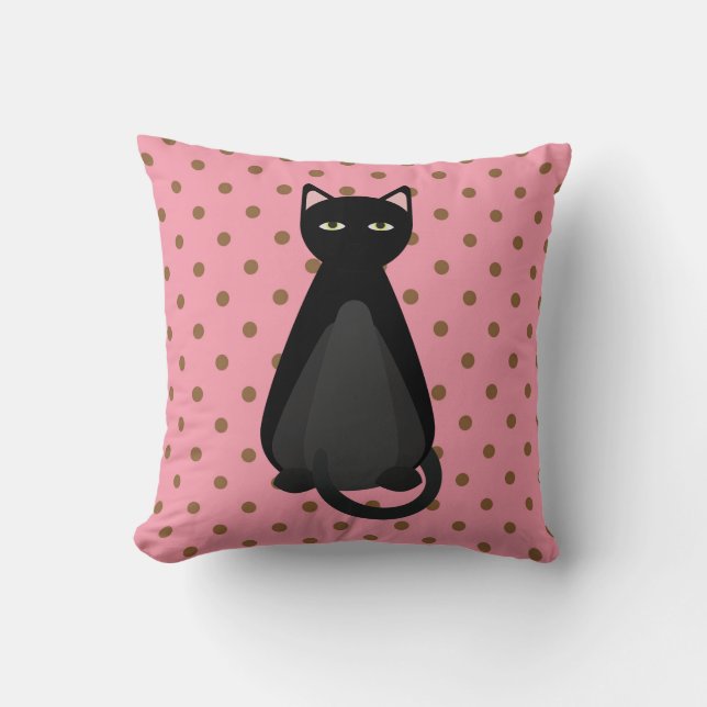 BLACK CAT PINK POLKA DOT PILLOWS (Front)