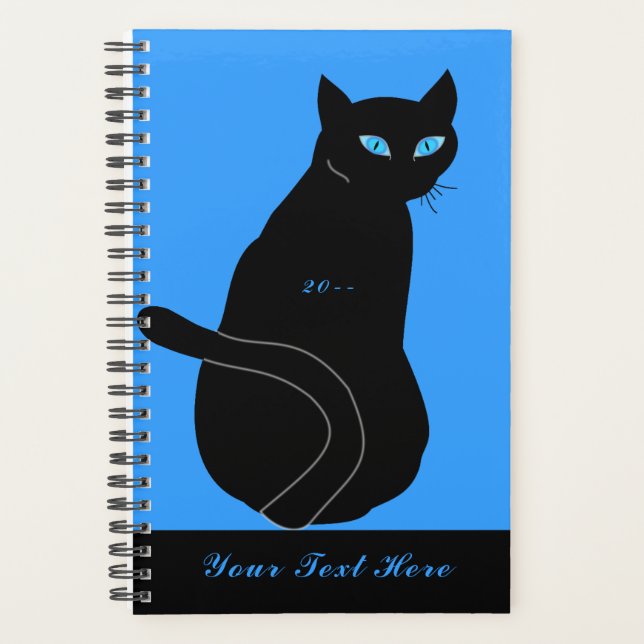 Black Cat Planner Custom Text Name Year / Colours (Front)