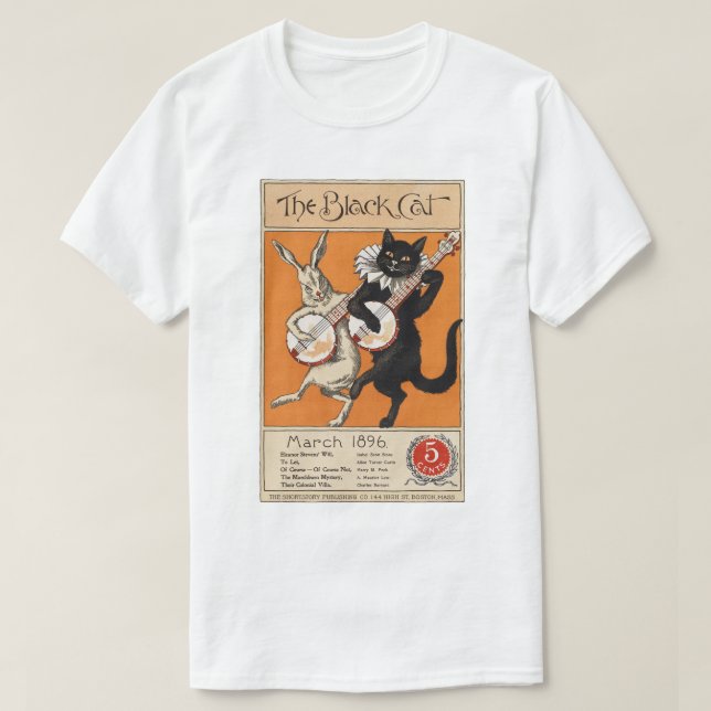 Black cat playing Banjo, Unknown artist T-Shirt (Design Front)