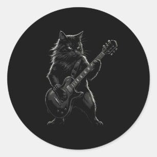 Black Cat Playing Electric Guitar Gothic Rocker  Classic Round Sticker