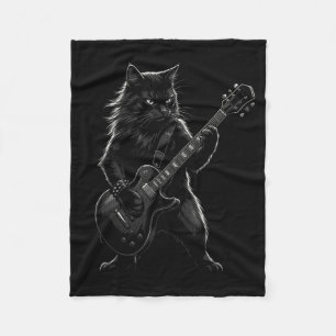Black Cat Playing Electric Guitar Gothic Rocker Fleece Blanket