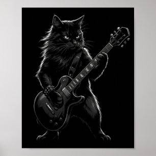 Black Cat Playing Electric Guitar Gothic Rocker Poster