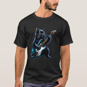 Black Cat Playing Guitar Rock and Roll Rock Star D T-Shirt