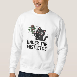 Black Cat Playing Mistletoe Festive Cartoon Sweatshirt