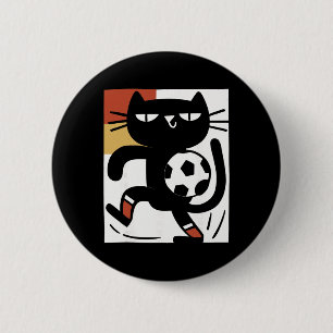 Black Cat Playing Soccer Funny Football Cartoon  6 Cm Round Badge