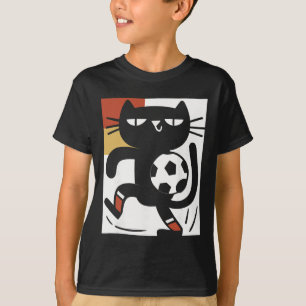 Black Cat Playing Soccer Funny Football Cartoon  T-Shirt