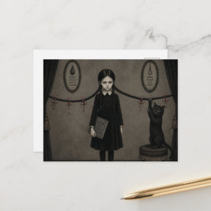 Black Cat Plays With Braids Dark Fantasy Postcard