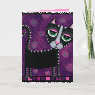 Black Cat & Polka Dots - feline greeting card