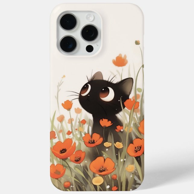 Black Cat Poppy Meadow Case-Mate iPhone Case (Back)