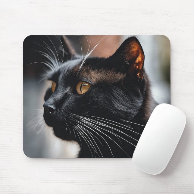 Black Cat Portrait Mouse Pad (With Mouse)