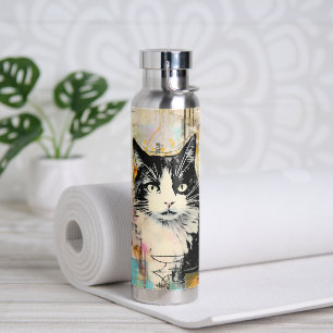 Black Cat Portrait Name Kitty Lover Water Bottle