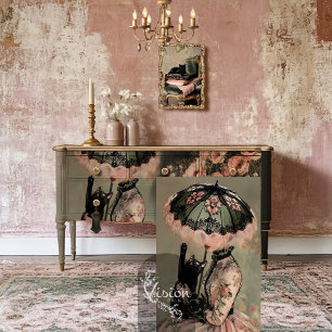 Black Cat Portrait & Parasol Victorian Woman Tissue Paper