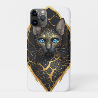 Black Cat Portrait With Blue Eyes And Gold Details Case-Mate iPhone Case