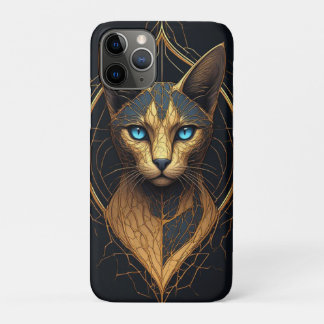 Black Cat Portrait With Gold Geometric Details Case-Mate iPhone Case