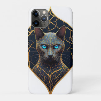 Black Cat Portrait With Gold Geometric Diamond Fra Case-Mate iPhone Case