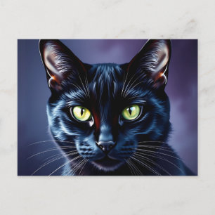 Black Cat Portrait with Green Eyes Postcard