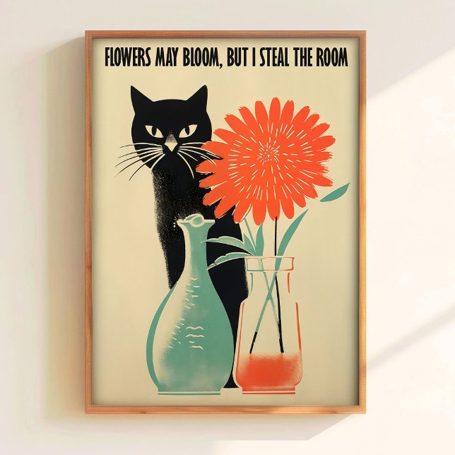 Black Cat Poster Printable Retro Cat Art Cute Kitt (Creator Uploaded)