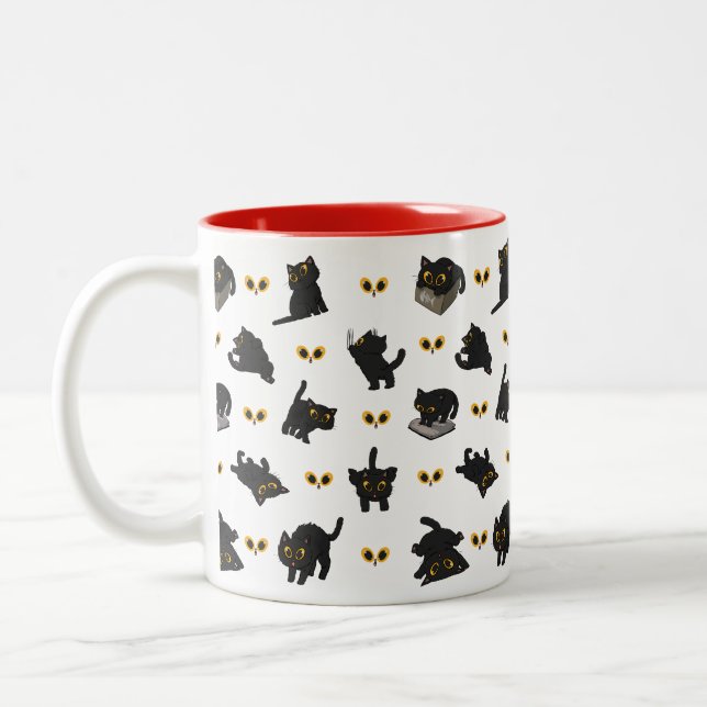 BLACK CAT POSTURE Two-Tone COFFEE MUG (Left)