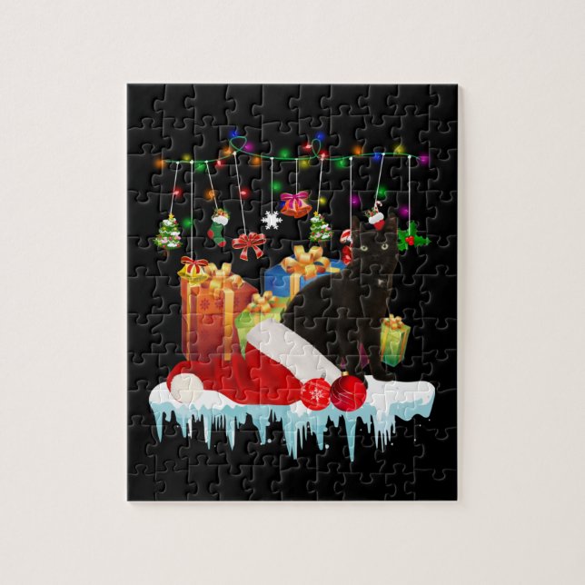 Black Cat Present Of My Christmas Jigsaw Puzzle (Vertical)