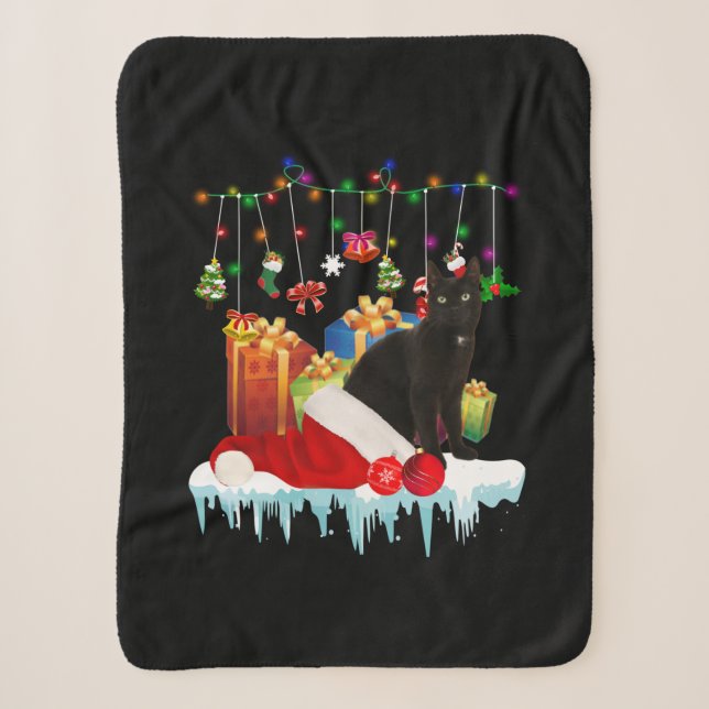 Black Cat Present Of My Christmas Sherpa Blanket (Front)