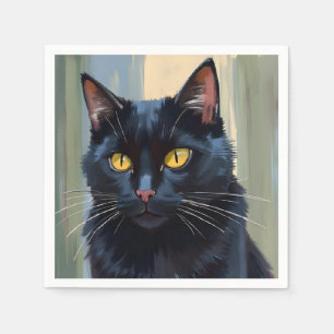 Black Cat   Pretty Kitten Watercolor Napkin