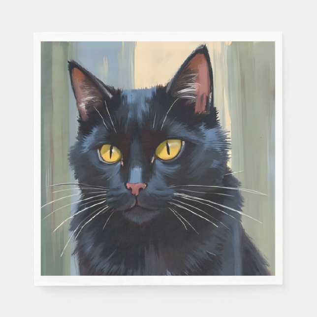 Black Cat | Pretty Kitten Watercolor Napkin (Front)