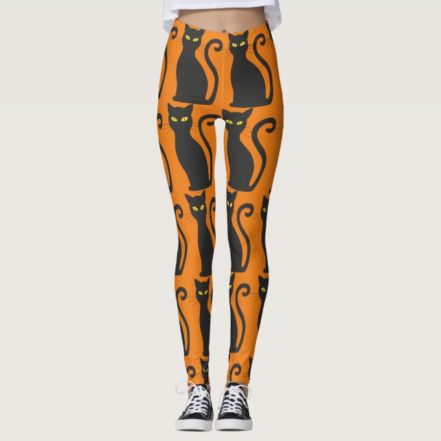 BLACK CAT PRINT BLUE YOGA PANTS (Front)