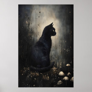 Black Cat Print, Moody Cat Vintage Poster, Dark Poster