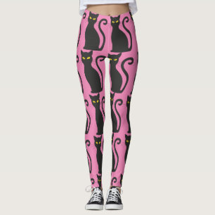 BLACK CAT PRINT PINK YOGA PANTS