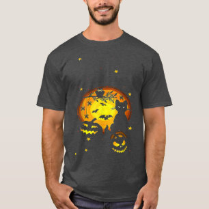 Black Cat , Pumpkin and owl Halloween full moon cu T-Shirt