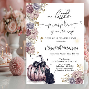 Black Cat Pumpkin Bow Flowers Baby Shower   Invitation