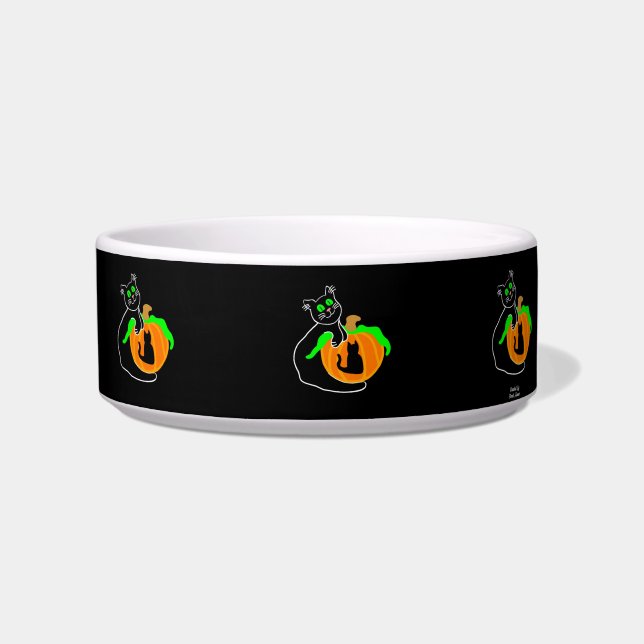 Black Cat Pumpkin Ceramic Pet Bowl (Right)