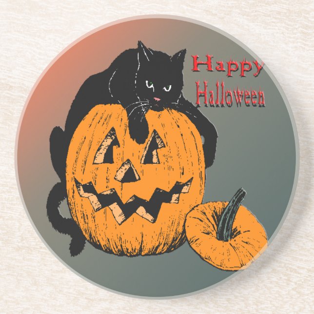 Black Cat Pumpkin Coaster (Front)