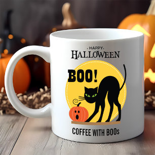 Black Cat Pumpkin Coffee with Boos Halloween Mug
