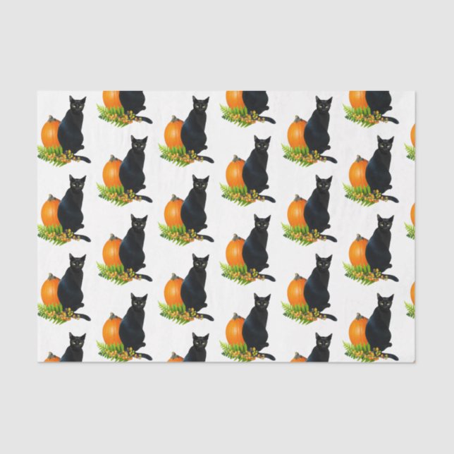 Black Cat Pumpkin Ferns Tissue Paper (Front)
