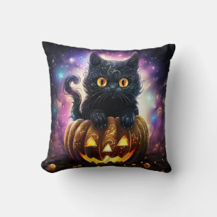 Black Cat Pumpkin Galaxy Cushion