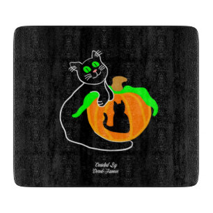 Black Cat Pumpkin Glass Cutting Board