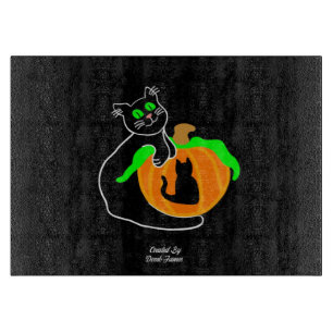 Black Cat Pumpkin Glass Cutting Board
