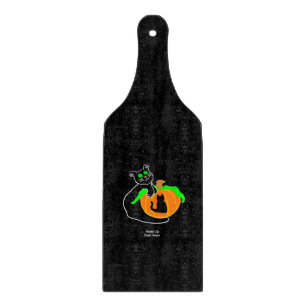 Black Cat Pumpkin Glass Cutting Board Paddle