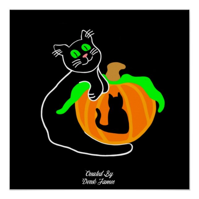 Black Cat Pumpkin Glossy Poster (Front)
