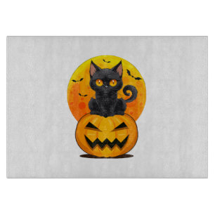 Black Cat Pumpkin Halloween Costume Cutting Board