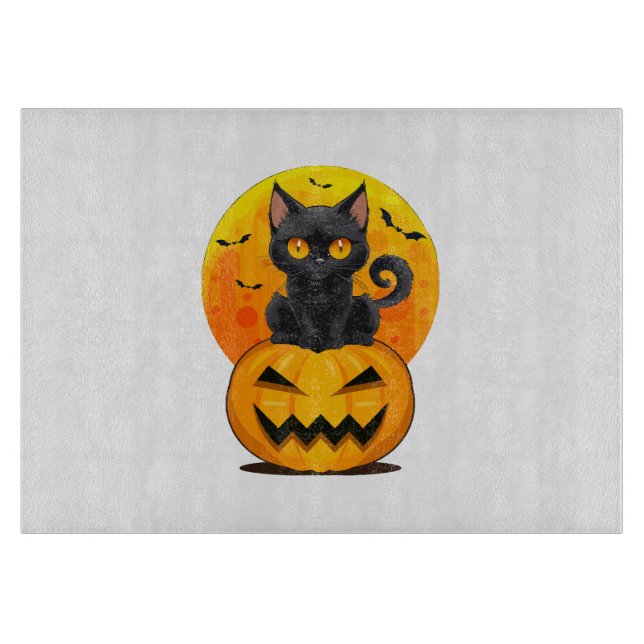 Black Cat Pumpkin Halloween Costume  Cutting Board (Front)