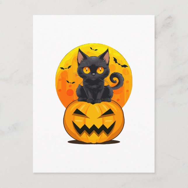 Black Cat Pumpkin Halloween Costume Enclosure Card (Front)