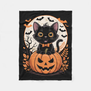 Black Cat Pumpkin Halloween Costume Fall Autumn Fleece Blanket