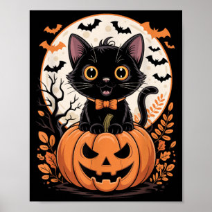 Black Cat Pumpkin Halloween Costume Fall Autumn Poster
