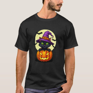 Black Cat Pumpkin Halloween Costume Fall Autumn Se T-Shirt